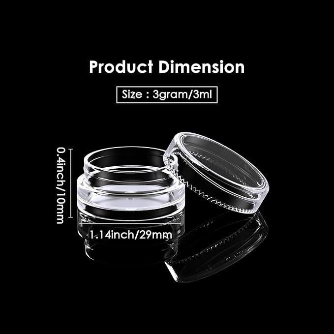 50 Pack 3 Gram Sample Containers with Transparent Lids, Small Plastic Cosmetic Jars, Makeup Travel Container Jar for Cream, Bead, Eye Shadow, Lotions, Powders, Lip Gloss with Labels Spatulas