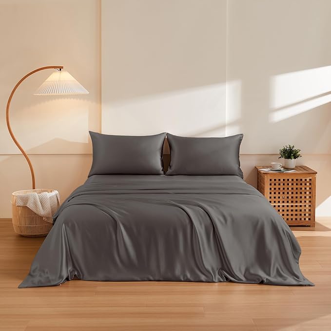 THXSILK 100% Pure Mulberry Silk Duvet Cover Set 3 Piece, 6A+ Grade Luxury Soft Bedding Silk Sheets for Hair and Skin, 1 Pcs Duvet/Quilt/Comforter Cover with 2 Zippered Pillowcases (Charcoal, Full)
