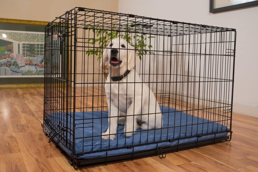 K9 Ballistics Tough Ripstop Orthopedic Dog Crate Bed - Durable Pad with Washable Cover, for Wire Crates, Tie-Downs Included, Size: Large 41"x27", Blue Quartz