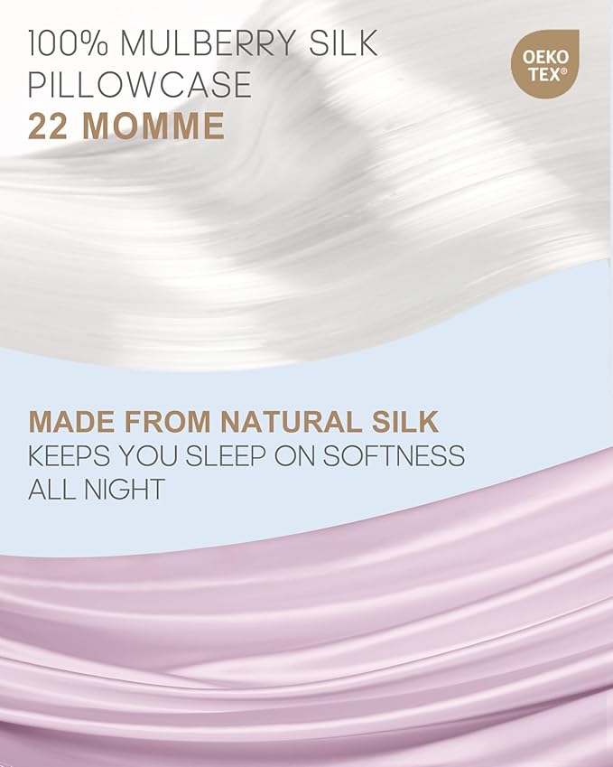 THXSILK Set of 2 100% Mulberry Silk Pillowcase for Hair and Skin Health, 22 Momme Soft and Smooth Pillowcases with Hidden Zipper, Both Sides Premium Grade 6A+ Silk, Standard 20"x26", Light Purple
