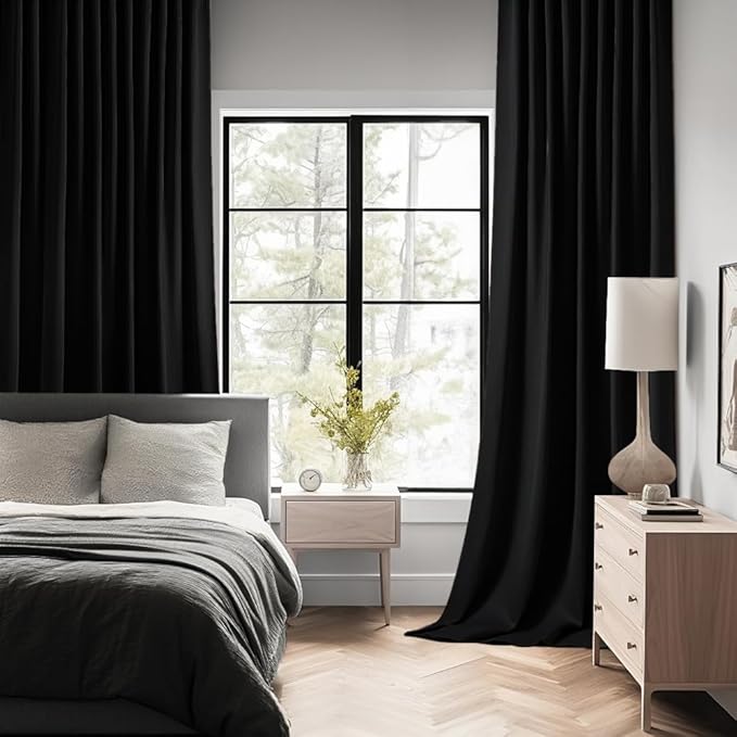 MIULEE Black Back Tab Blackout Curtains 72 Inches Long 2 Panels Set