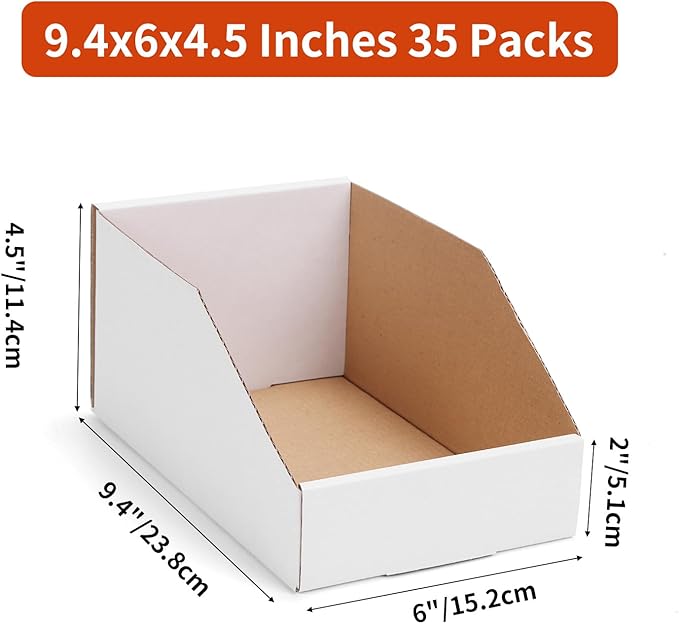 ZBEIVAN Cardboard Storage Bins Boxes 35 Packs 9.4x6x4.5 Inches, Easy Assembly Pantry Organizer Bins for Shelf, White