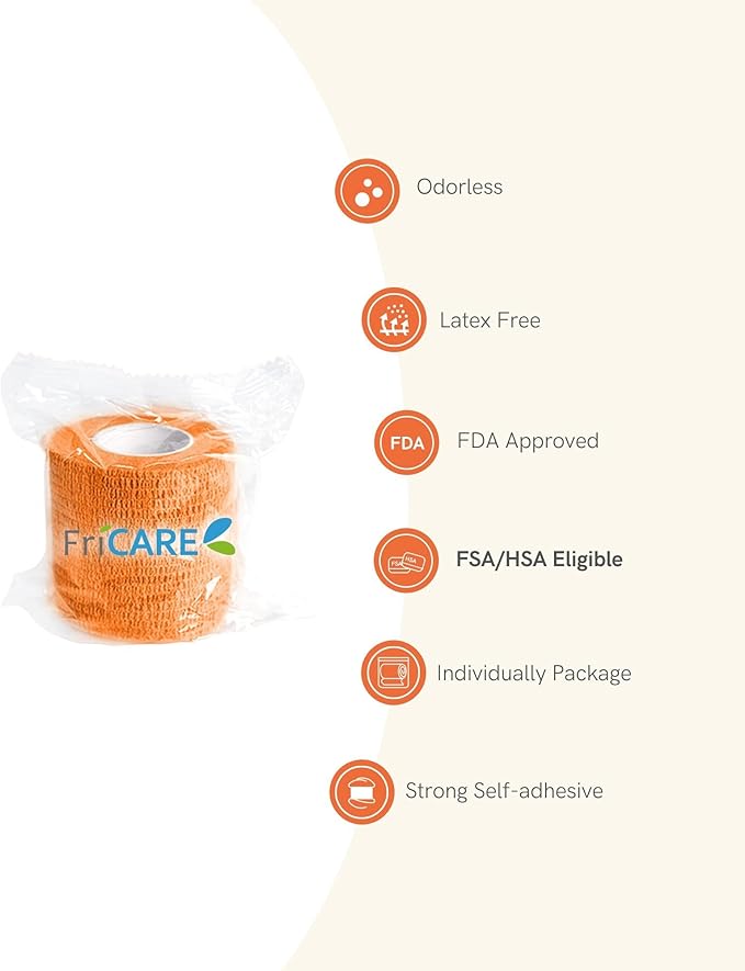 FriCARE Self Adhesive Bandage Wrap, Medical Tape in First Aid Kit, Cohesive Bandages for Wounds Sport Vet, FSA/HSA Eligible, 2 Inches X 5 Yards 12 Rolls, Rainbow