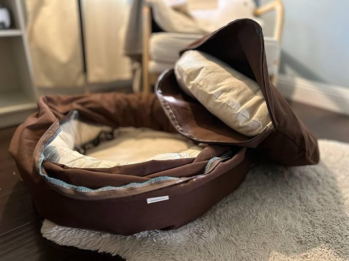 Organic Cotton Canvas Dog Bed: Removable Cover, Natural Fill - Made in USA (Dark Brown, X Large 42" x 8" inches)