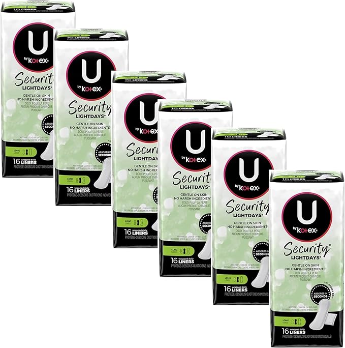 Kotex Natural Balance Absorbent Liners, Long, 16 Count (Pack of Six)