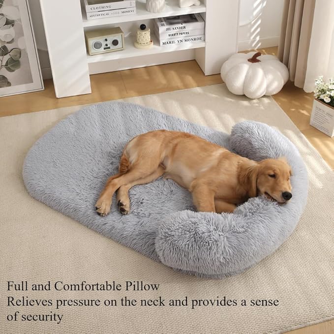 Calming Dog Bed - Fluffy Plush Mat with Removable Washable Cover | Furniture Protector for Large Dogs & Cats(Black,47.24X29.53X5.91in)