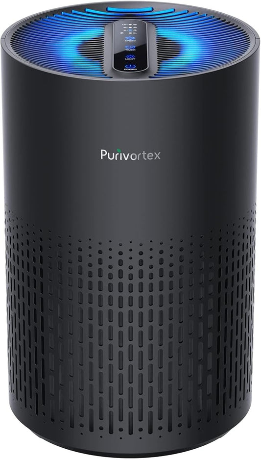 Purivortex Air Purifiers for Bedroom, Quiet Air Purifier with HEPA Filter for Pollen, Smoke, Dust, Pet Dander, Odor, Hair, Ozone Free, Covers Up to 880 Sq Ft, PX500 Black