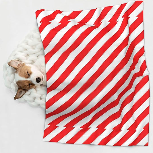 Reversible Pet Blanket for Sofa Protection Pet Comfort, Red White Stripes Christmas Candy Cane, Double Sided Design with Cozy Nubby Nap Side and Durable Smooth Play Side