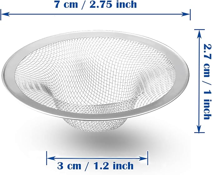 50 pcs Heavy Duty Stainless Steel Slop Basket Filter Trap, 2.75" Top / 1" Mesh Metal Sink Strainer,Perfect for Kitchen Sink/Bathroom Bathtub Wash Basin Floor Drain Balcony Drain Hole