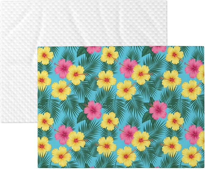 Dog and Cat Blanket in One, Hawaii Tropical Floral Plants, Double Sided Plush Throw with Raised Dot Pattern on One Side and Flat Velvet on Other for Variety