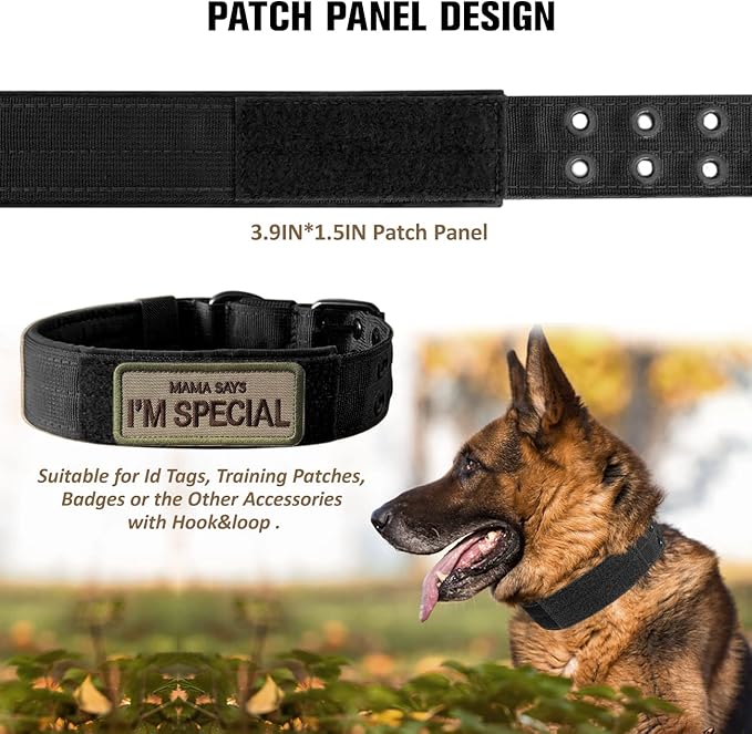 Tactical Dog Collar Military Adjustable Dog Collars Soft Nylon Training Collar with Patch Heavy Duty Metal Buckle Collars for Medium Large Dogs (Pink, L)