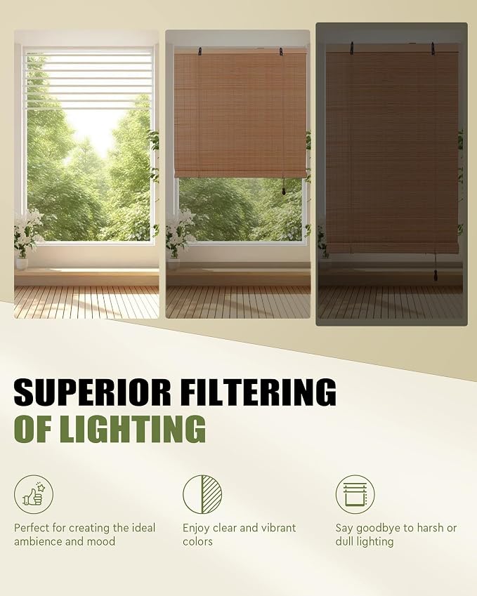 Foundgo Bamboo Shades 24" W x 64" H Light Filtering Bamboo Blinds