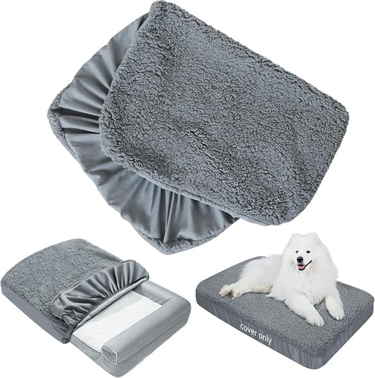 Dog Bed Covers Soft Plush Replacement Washable, Waterproof Pet Mattress Bed Liner Grey 41x29 Inches, for Dog/Cat, Cover Only