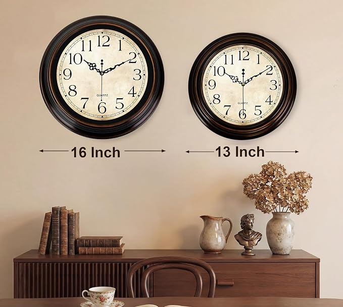 Vintage Wall Clock 16 Inch Quartz Silent Non-Ticking Analog Clock Battery