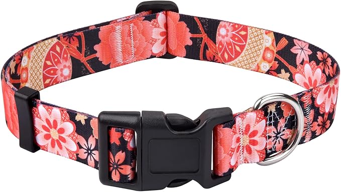 Dog Collar with Bohemia Floral Tribal Geometric Patterns - Soft Ethnic Style Collar Adjustable for Small Medium Large Dogs(Red Flower A,L)