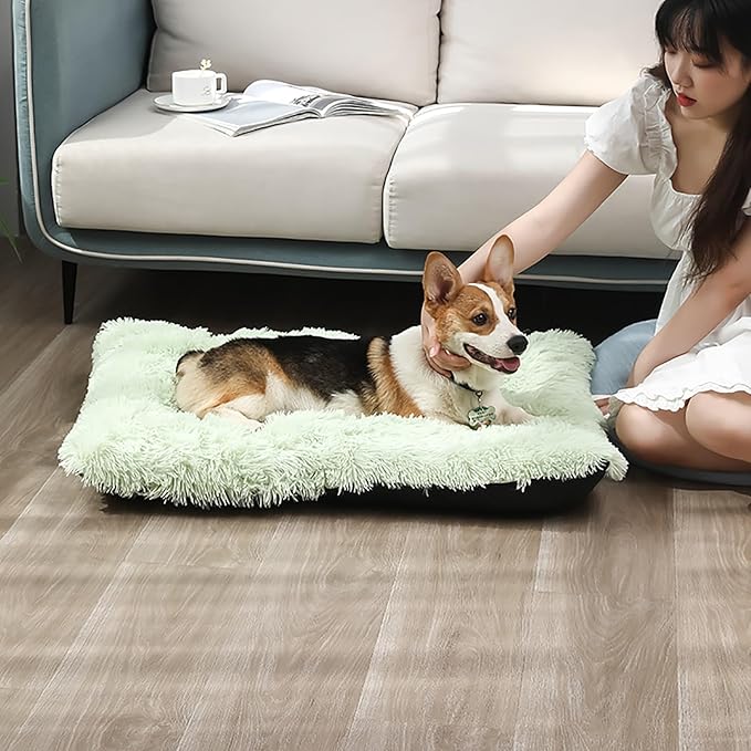 Dog Crate Mat, Dog Bed for Large Dogs, Comfy Fluffy Kennel Pad Anti-Slip for Dog beds & Furniture, Quilted Dog Bed for Pets for Medium/Small Dogs Cats (Color : Green 1, Size : 30x21)