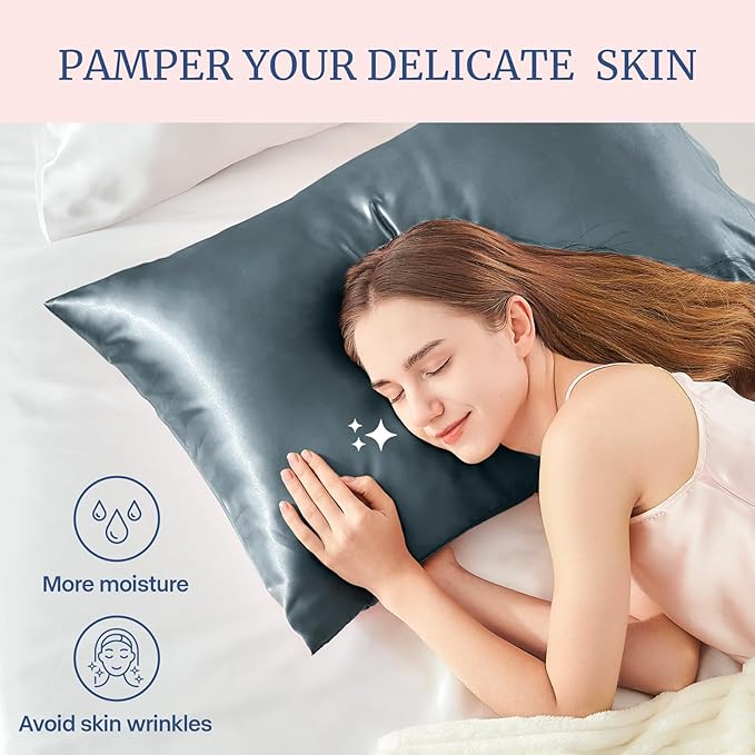 BEDELITE Satin Pillowcase for Hair and Skin, Super Soft and Cooling Similar to Silk Pillow Cases 2 Pack with Envelope Closure, Gift for Women Men(20"x36" King Size, Space Grey)