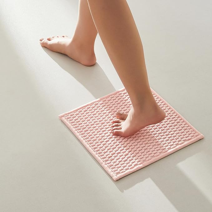 Small Bathroom Rugs, Non Slip Washable Bath Rugs Super Absorbent Bathroom Rug Thin Quick Dry Low Pile Bath Mats, Pink 12"x12"