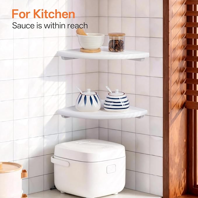 White Floating Corner Shelves, Living Room