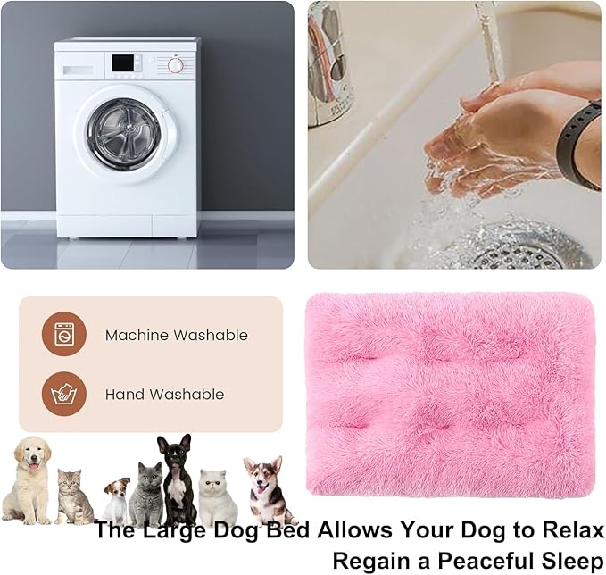 Dog Crate Mat, Dog Bed for Large Dogs, Comfy Fluffy Kennel Pad Anti-Slip for Dog beds & Furniture, Quilted Dog Bed for Pets for Medium/Small Dogs Cats (Color : Pink 3, Size : 16.9x11)