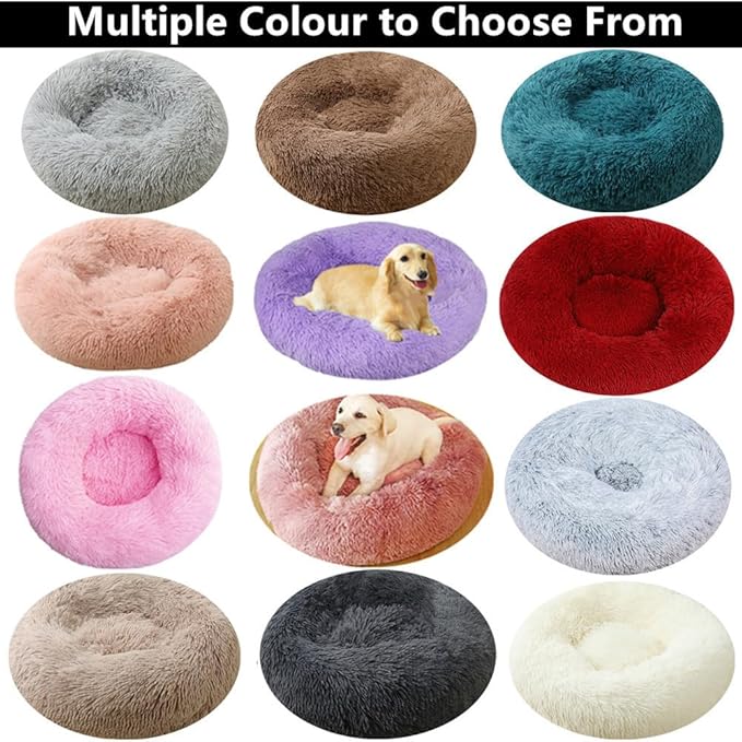 Donut Dog Bed Cat Bed, 20 Inch Round Fluffy Dog Beds for Small Dogs and Cats, Anti-Anxiety Donut Dogs Cuddler Bed, Washable Pet Bed for Medium Cats (Yellow White)