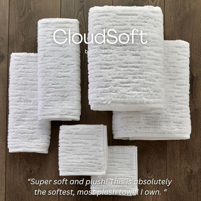 SKL Home CloudSoft Cotton Luxury 2-Piece Hand Towel Set, White