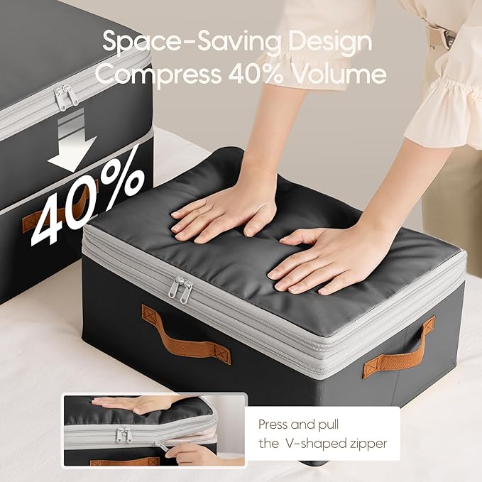 Homosorout Large Closet Storage Bins - Compression Organizer Bins, Stackable Closet Organizer, Expandable Under Bed Storage Containers for Clothes, Towels, Sheet, 2 Pack, Black