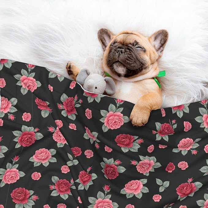 Reversible Plush Dot Pet Blanket for Dogs and Cats, Rose Seamless Pattern Pink, Ultra Soft Two Sided Design with Warm Fuzzy Side and Smooth Side for Comfort