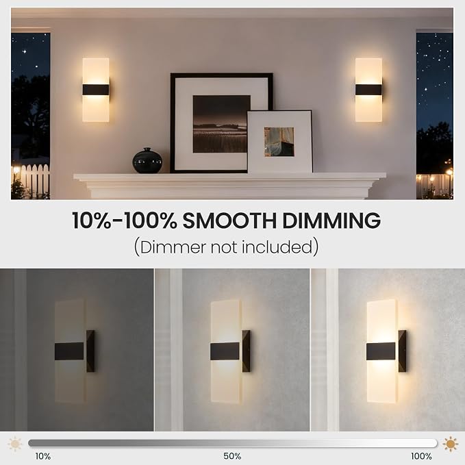12 Inch Modern Black LED Wall Sconce, Indoor Dimmable Wall Lights, 12W