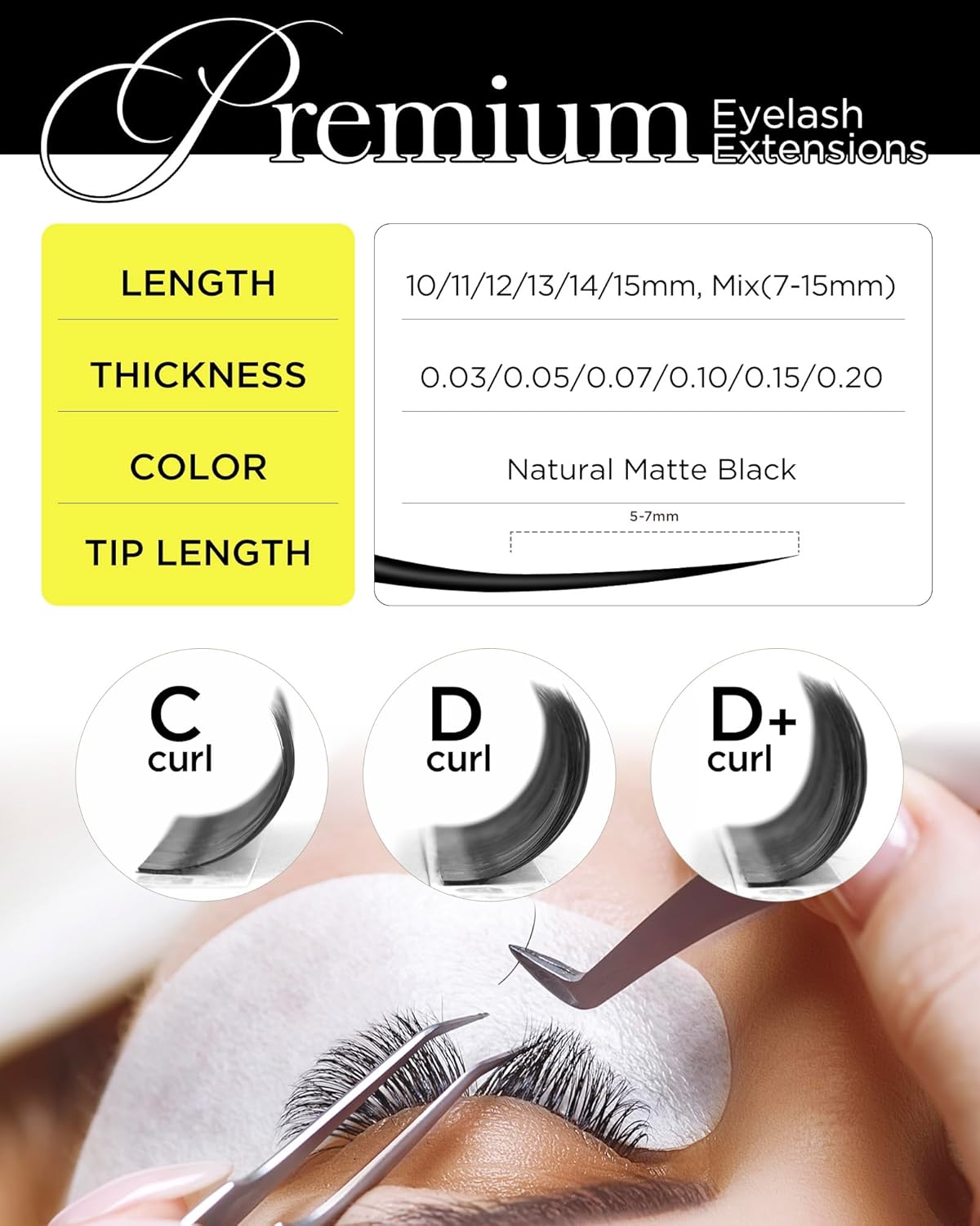 BEYELIAN Eyelash Extension Natural Matte Black 0.15 D+ Curl 7-15mm Mixed Tray Easy Fan Lash Extensions Volume Lashes Professional Use (0.15 D+ 7-15mm Mix)