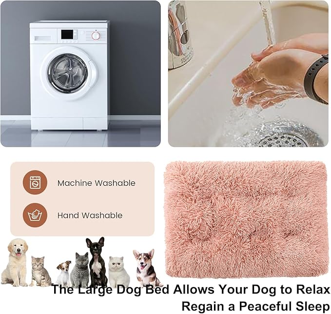 Dog Crate Mat, Dog Bed for Large Dogs, Comfy Fluffy Kennel Pad Anti-Slip for Dog beds & Furniture, Quilted Dog Bed for Pets for Medium/Small Dogs Cats (Color : Pink 2, Size : 20x14.9)