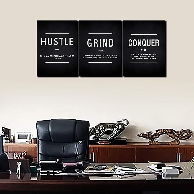 KAWAHONE Grind Hustle Conquer Wall Art, Success Canvas Painting Wall Decor