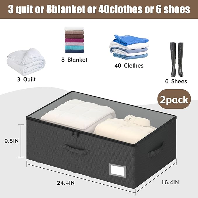Underbed Storage Bins With Wheels, No Assemble Required 10 inches Height Large Capacity Rolling Underbed Shoe Storage Containers，Dorm Underbed Storage Drawers