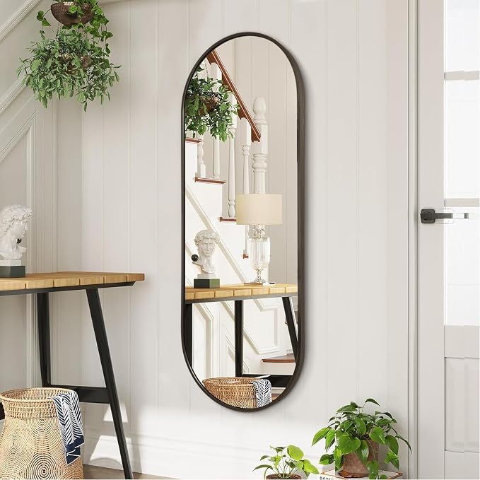 Oval Bathroom Full Length Mirror, Large 48x16'' Pill Shaped Oblong Vanity Wall