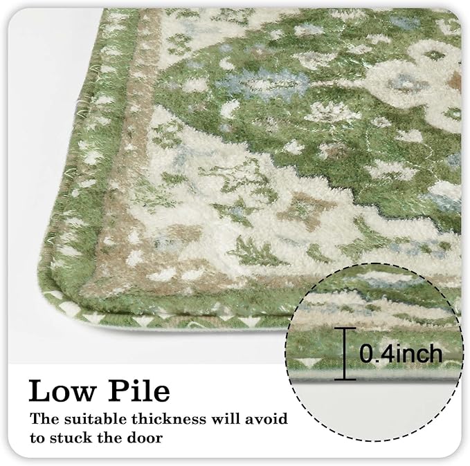 Uphome Boho Vintage Bathroom Rug Sage Green Non-Slip Soft Bathroom Mat Oriental Tribal Machine Washable Bath Rugs Traditional Floral Aesthetic Floor Mats for Shower Sink Tub, 20x31 inch