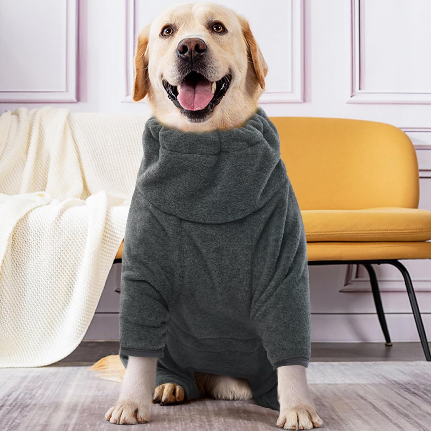 ROZKITCH Dog Coats with Legs, Pet Windproof Warm Cold Weather Jacket Vest Cozy Jumpsuit Apparel Outfit Clothes for Large Giant Dog Walking Hiking Sleep Grey 3XL