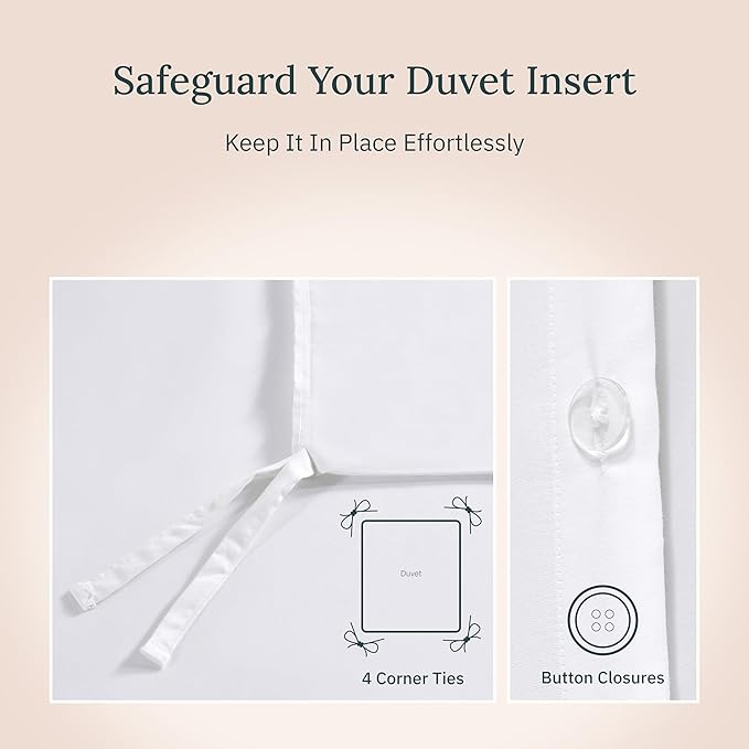California Design Den 3 Pc White King Duvet Cover Set - Winner Good Housekeeping Best Bedding Awards 2025, 400 Thread Count Sateen, 100% Cotton Duvet Cover Set, Button Closure, Corner Ties - White