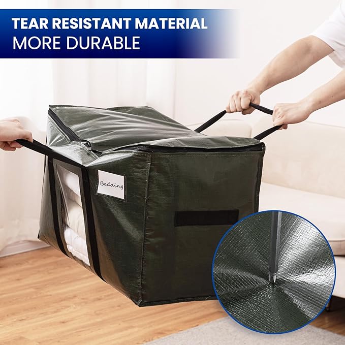 TAILI 2 Pack Green Extra Large Storage Bags, Heavy Duty Totes with Visible Window, Wrap Around Handles, Perfect for Moving