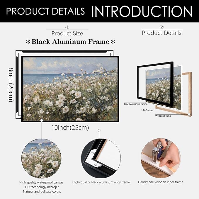 Nature Landscape Wall Art Coastal Wildflower Poster 08x10 inch Black Framed