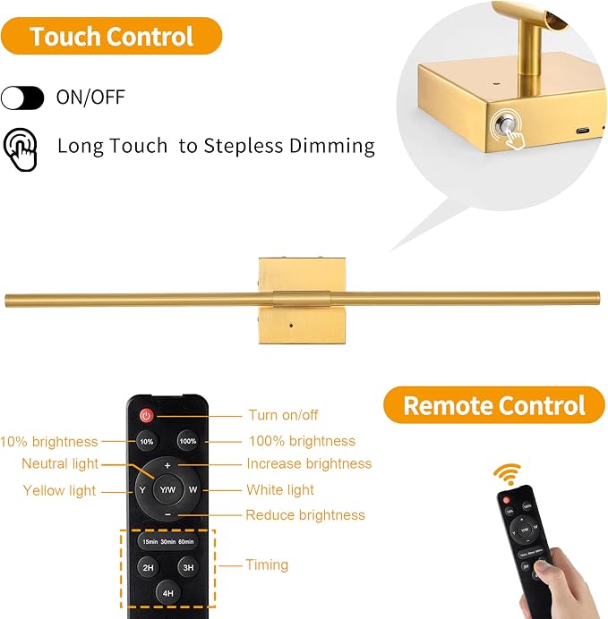 Morauroral Gold Rechargeable Wall Sconces Set of 2, 10000mAh Battery Operated