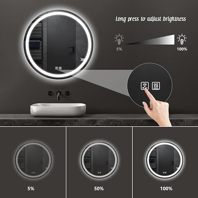 APRILSOUL 44 Inch Round LED Bathroom Mirror with Lights, Makeup Mirror with Front and Backlit, Anti-Fog, 3 Colors and Dimmable Light