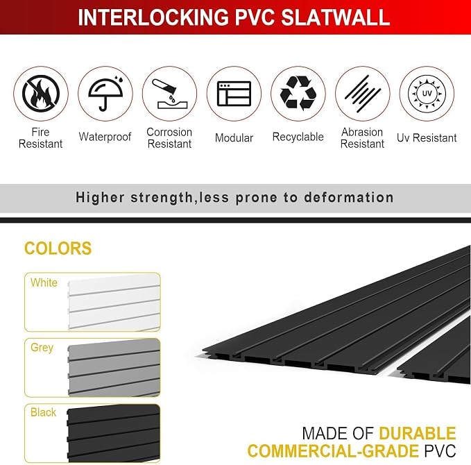 4 x 8 FT Slatwall Panel Garage Wall Organizer, Heavy Duty Slat Wall Paneling