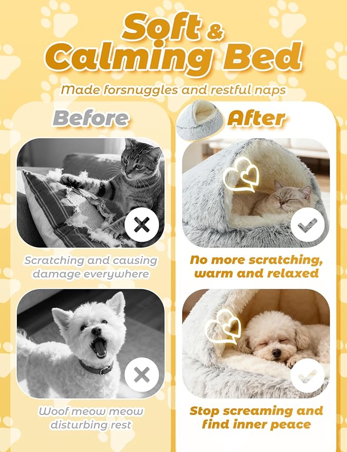 Dog Bed, Dog Bed with Cover Cave, Dual Comfort Design, Pet Bed for Small/Medium/Large Cats and Dogs, Anxiety Relief, Durable & Chew-Proof, Improves Sleep & Behaviour (Coffee, 28in)