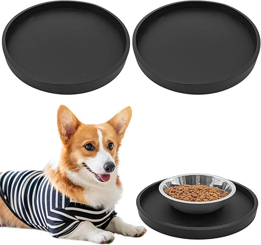 BNOSDM 2 PCS Dog Feeding Mat Black Silicone Pet Food Mats Waterproof for Dog Cat Bowl Placemats Nonslip Cat Food Mat for Small and Medium Cats and Dogs (9.1in)