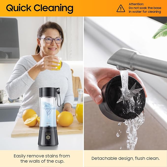 Cordless Portable Personal Size Blender - USB Rechargeable Blender for Smoothies and Shakes, 6 Blades with 380Ml BPA Free Juice Cup, Freshly Squeezed for Picnic/Sports