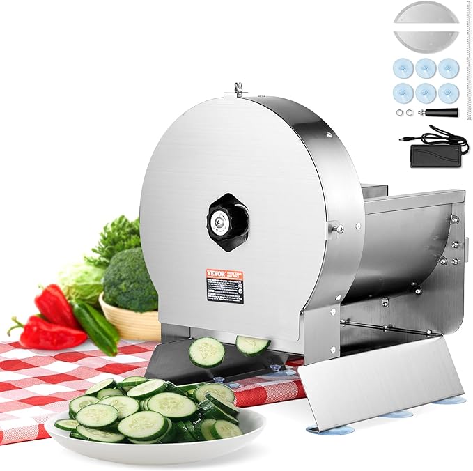 VEVOR Electric Vegetable Slicer, 0-0.5"/0-12mm Thickness Adjustable Commercial Slicer Machine, Convertible to Manual, Stainless Steel Food Cutter Slicing Machine, for Potato, Lemon, Tomato, Apple