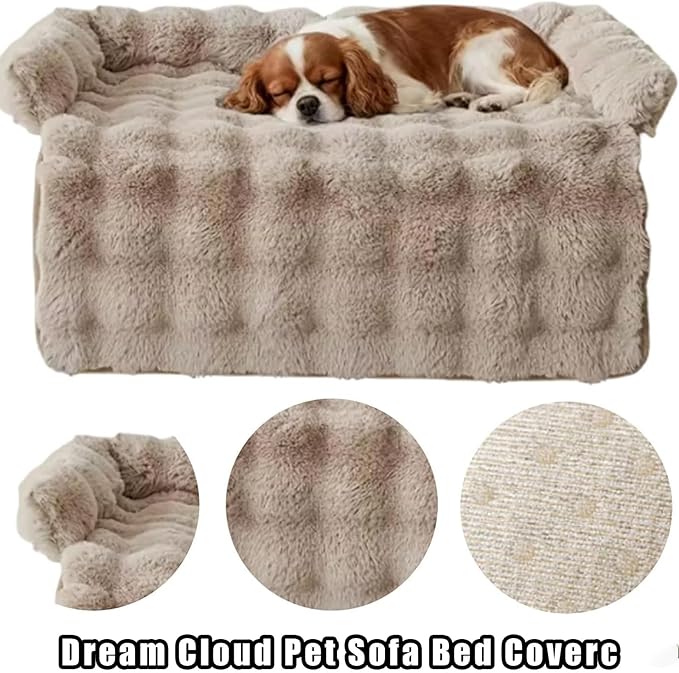 Dream Cloud Pet Sofa Bed, Dream Cloud Pet Sofa Bed Cover, Cozy Rabbit-Velvet Non-Slip Washable Fluffy Plush Pet Mat for Furniture Protection, Soft Couch Bed for Dogs & Cats (Brown, 70X70 CM)