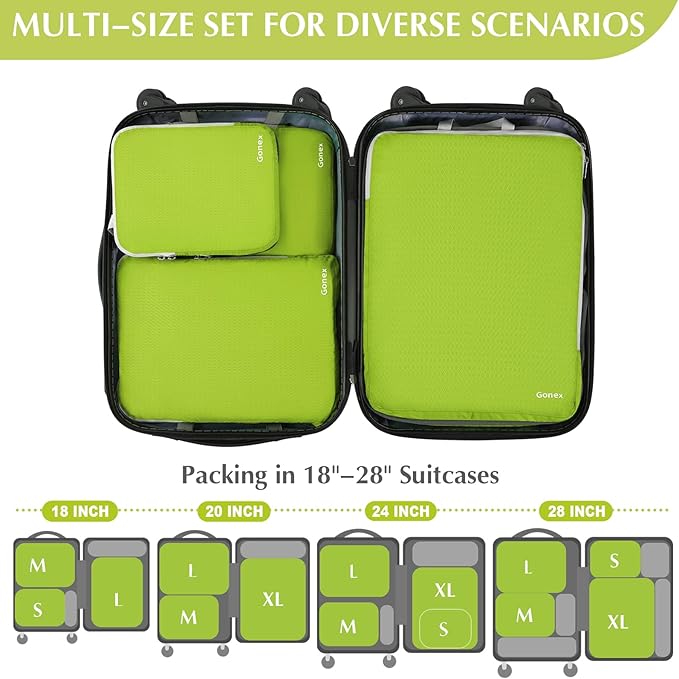 Gonex Compression Packing Cubes, 3pcs/4pcs Expandable Storage Travel Luggage Bags Organizers