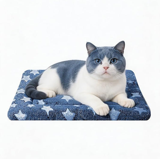 Dog Bed Mat - Reversible Dog Crate Bed Mats, Soft & Breathable Kennel Pad, Durable Crate Bed for Small Dogs & Cats (Navy&Stars, XS(18"*14"*1.2"))