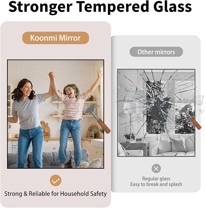 Koonmi Black Framed Bathroom Mirror - Shatterproof 36"x60" Tempered Glass, HD No Distortion, Horizontal/Vertical Mount, Modern Matte Aluminum Alloy Frame